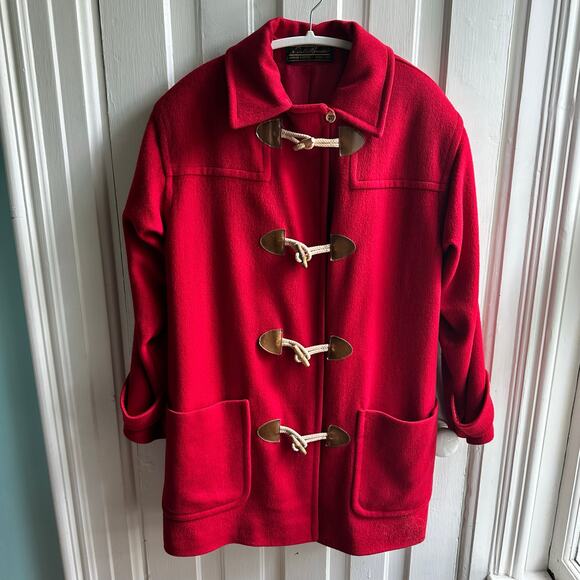 Vintage Eddie Bauer Toggle Button Duffle Coat Red Wool - Picture 2 of 10